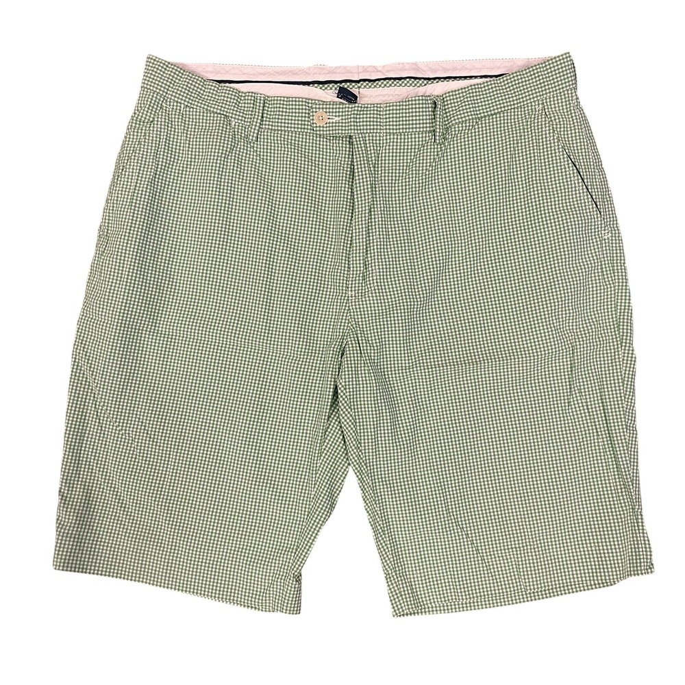 Polo Ralph Lauren Shorts Mens 40 Green‎ Gingham Check Flat Front Chino Shorts